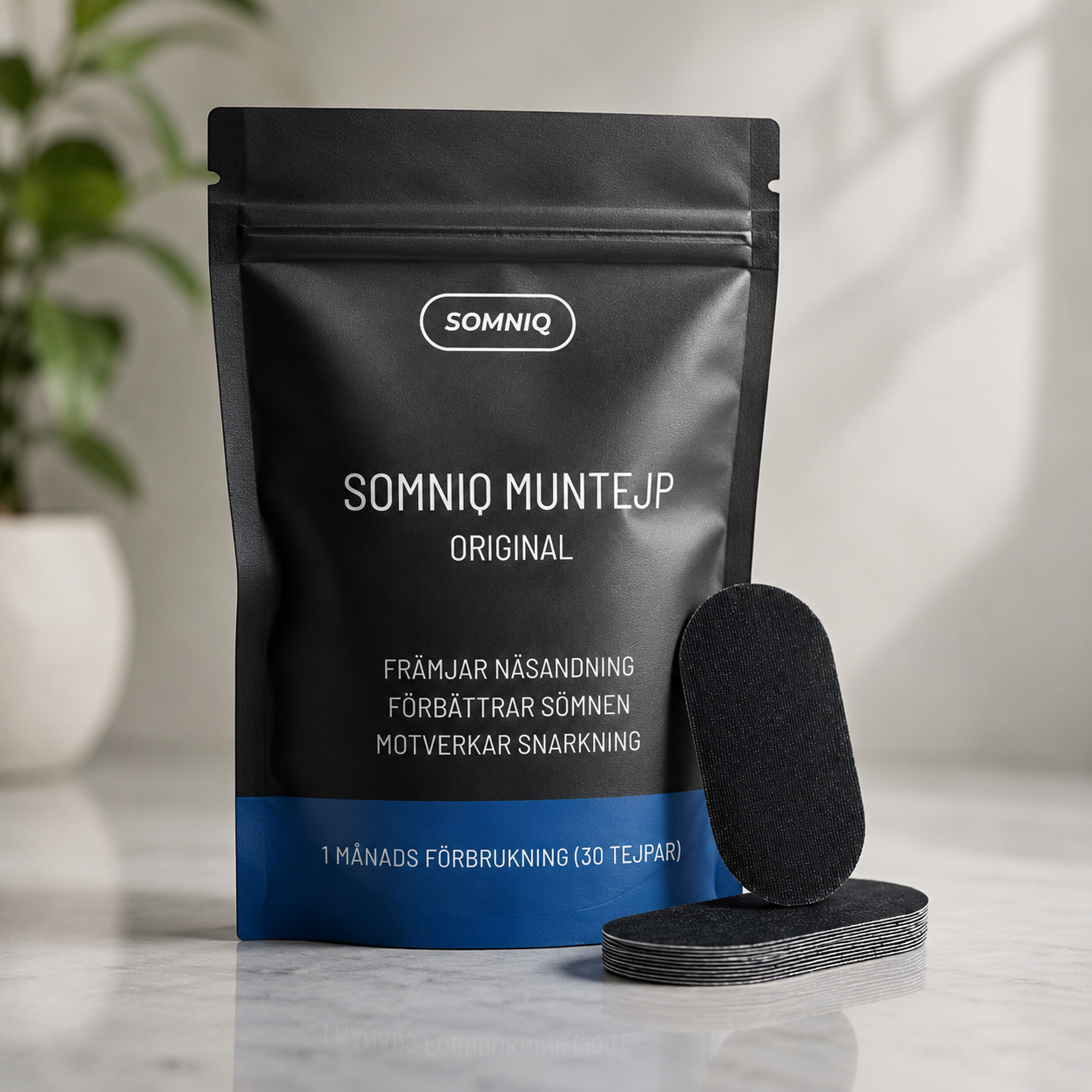 SOMNIQ Muntejp Original – svart förpackning med 30 muntejp för bättre sömn och mindre snarkning